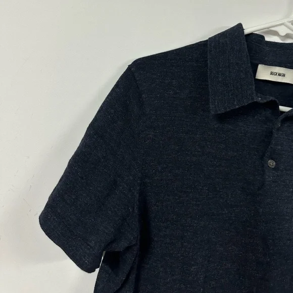 Buck Mason Polo Shirt Mens Medium Slim Fit Navy Blue Knit Short Sleeve Heathered - Picture 3 of 7